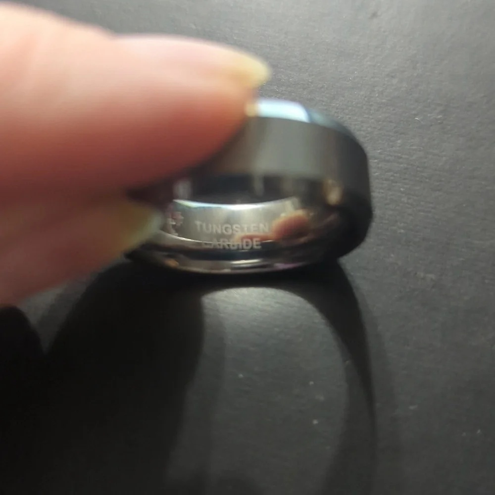 Brushed Tungsten Carbide Ring With Polished Stepped Edges - size 9.5